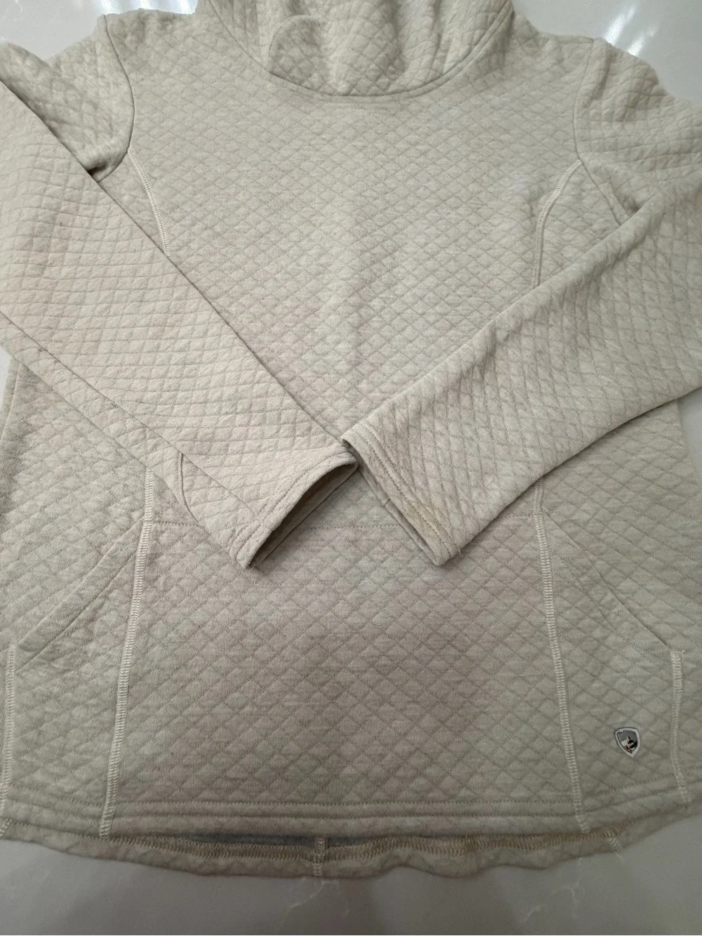 KÜHL Athena Quilted Cowl Neck Pullover Sweater Wool Blend Cream Dove, L